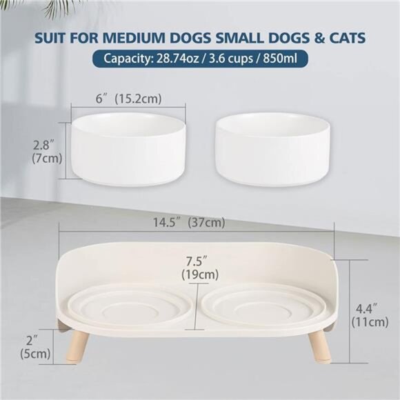 Elevated Ceramic Dog Bowl Set - Double Dog Feeding Bowls with Stand Splash - Picture 2 of 7